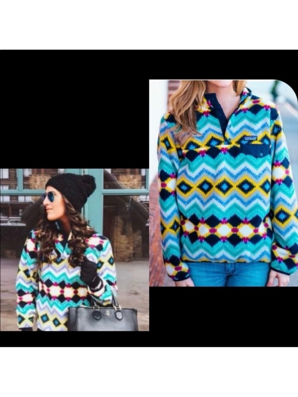 Patagonia Synchilla Retro Timber Twist Navy Blue Fleece Snap T Pullover Sweater
